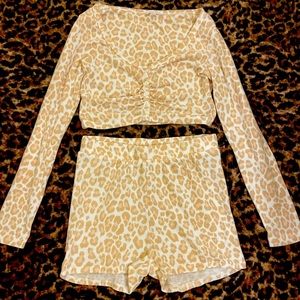 Pink leopard print pajama set